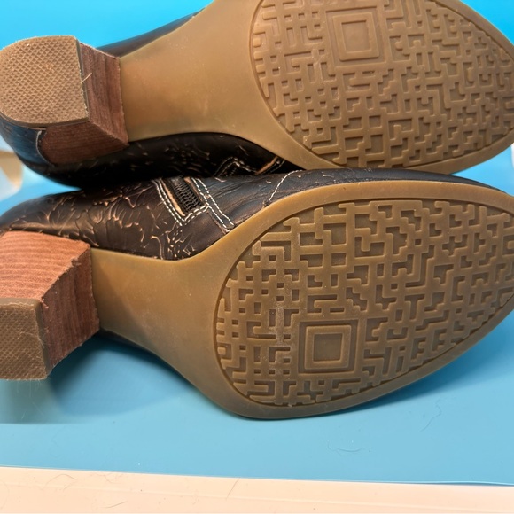 Embroidered Floral Dark Brown Ankle Boots - Picture 3 of 5